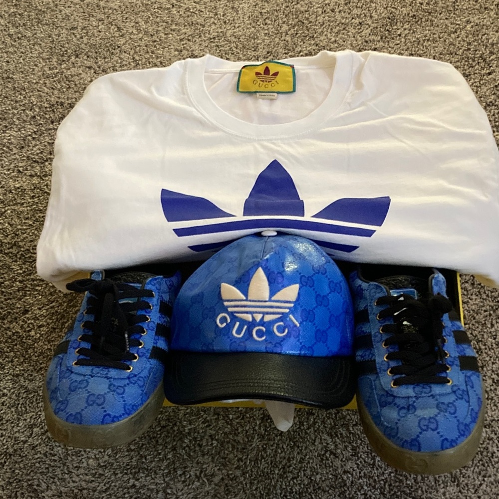 Adidas Blue and White Apparel Set